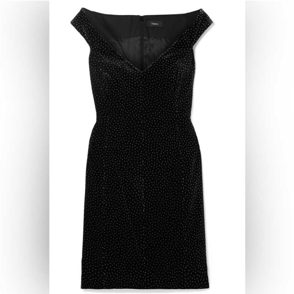 Theory Off The Shoulder Dress in Dotted Velvet Black and White Womens Size 2